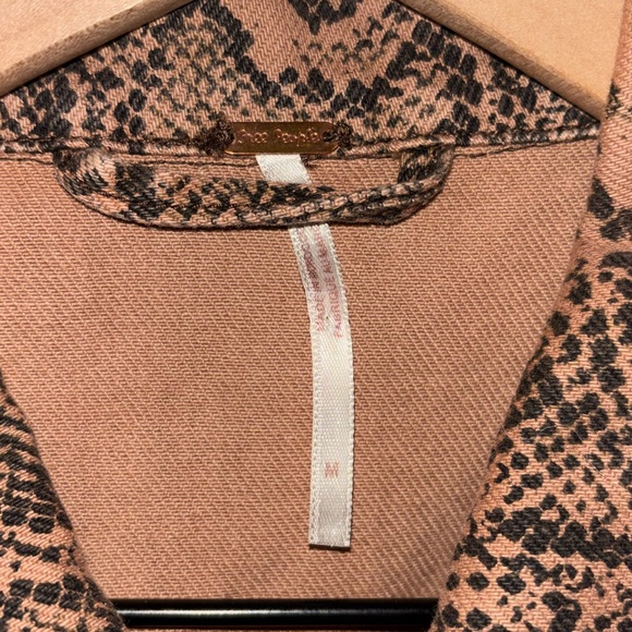 Free People Brown Snake Print Button Front Denim Trucker Jacket - Picture 3 of 13